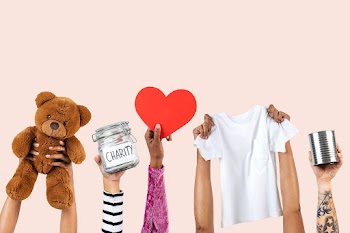 Hands presenting charity for essentials… | Free stock illustration | High Resolution graphic