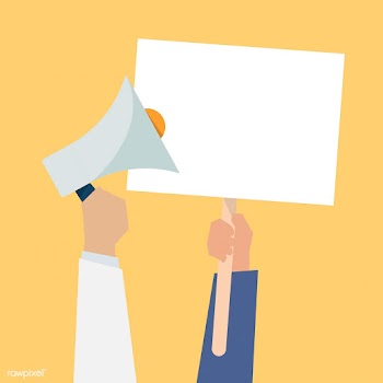 Hands showing protest board and a megaphone | Free stock vector - 439623