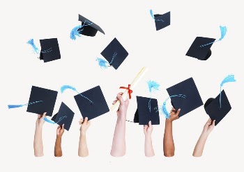 Hands throwing graduation hats sticker, | Free PSD - rawpixel