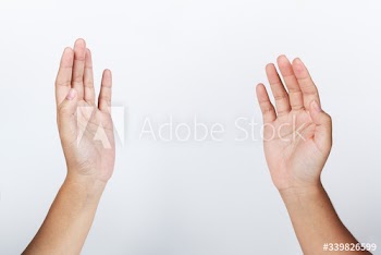 Hands with social distancing during coronavirus pandemic
