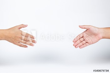 Hands with social distancing during coronavirus pandemic