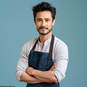 Handsome Asian Man in Apron