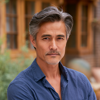 Handsome Asian Man in Blue Shirt