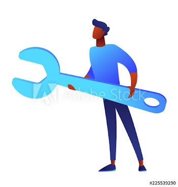 Handsome businessman is holding huge wrench