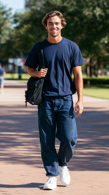 Handsome College Student Walking on Campus