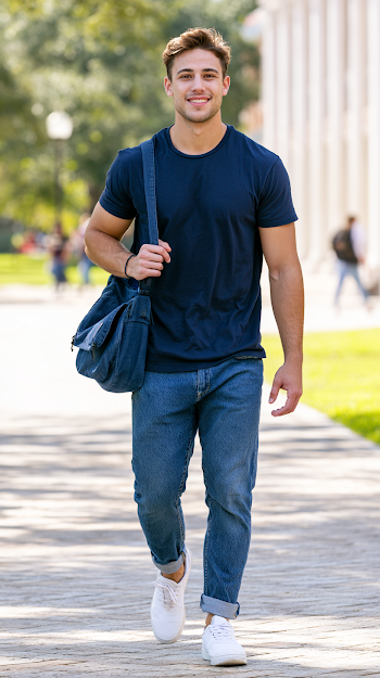 Handsome Male College Student Walking on Campus