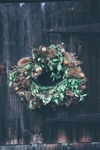 hanging green and brown floral wreath