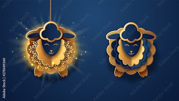 Hanging lanterns as sheep for Eid al-Adha. Paper fanous in form of lamb for Bakrid or feast of sacrifice. Muslim Bakrid decoration as lamb.Ram, goat for islam holiday or festive. Religion, celebration