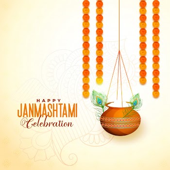 Hanging matki with makhan for janmashtami festival Free Vector