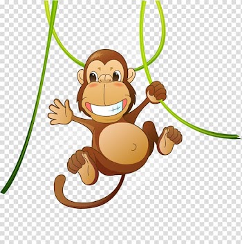 Hanging monkey illustration, Baby Jungle Animals , Cute animal cartoon monkey transparent background PNG clipart