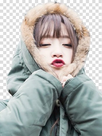 Hani EXID, woman wearing blue and brown fur-lined jacket transparent background PNG clipart