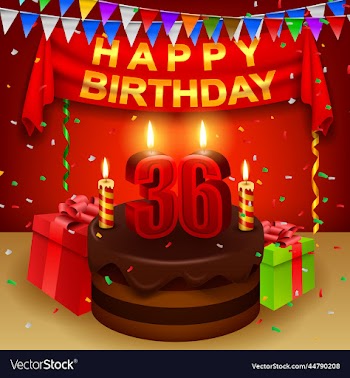 happy 36th birthday with chocolate cream cake and