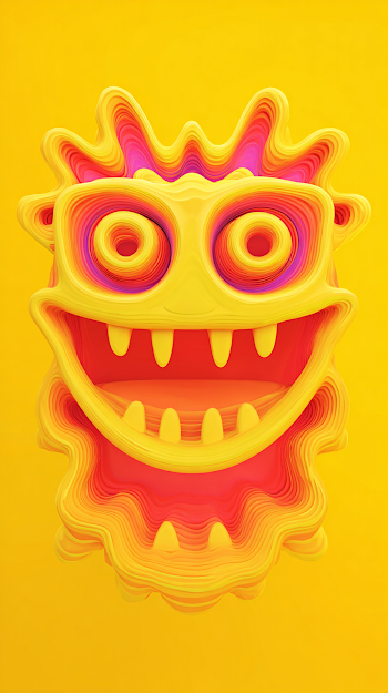 Happy 3D Monster Face with Gradient Shapes