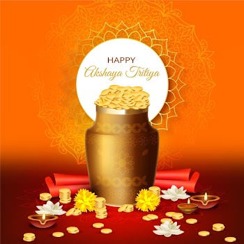 Happy akshaya tritiya flowers and coins Free Vector