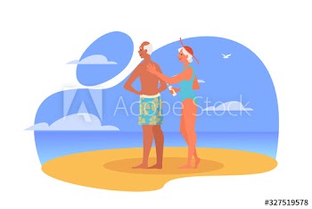Happy and active seniors spending time on the beach together