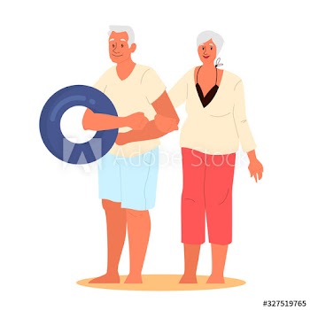 Happy and active seniors spending time on the beach together