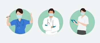 Happy and Funny medical team design in flat style Free Vector