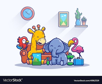 happy animals playing together cartoon