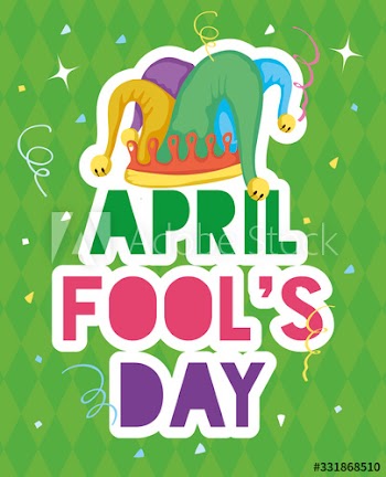 happy april fools day card with lettering and buffoon hat