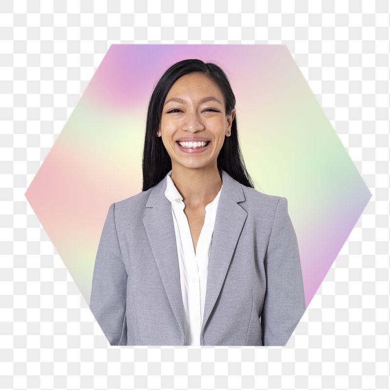 Happy Asian businesswoman png, hexagon | Free PNG - rawpixel