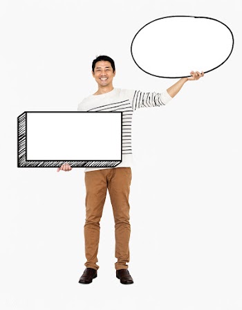Happy asian man holding blank banners | Free stock psd mockup - 490976