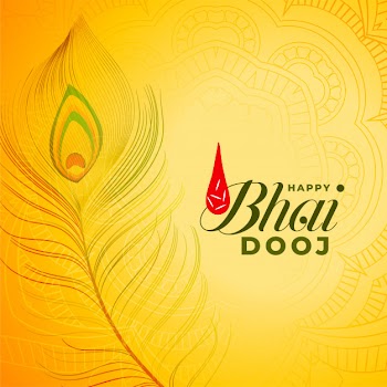 Happy bhai dooj yellow illustration with peacock feather Free Vector