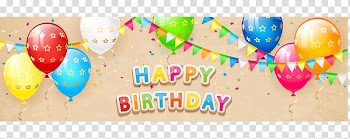 Happy birthday and balloons illustration, Banner Birthday Balloon, Colored balloons birthday banner material transparent background PNG clipart