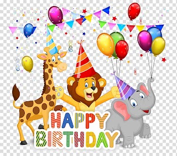 Happy birthday animals illustration, happy Birthday transparent background PNG clipart