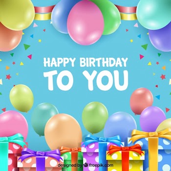 Happy birthday background with gifts and balloons Free Vector