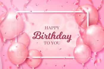 Happy birthday background with pink balloons Free Vector