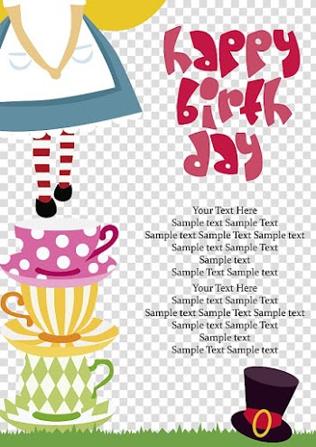 Happy birthday , Birthday cake Greeting card Wish, Alice in Wonderland birthday element transparent background PNG clipart