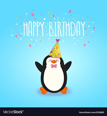 Happy Birthday card background with cute penguin vector image