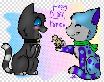 Happy Birthday Karooooo, two blue and grey cats transparent background PNG clipart