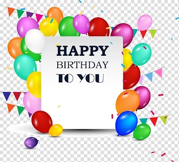 Happy Birthday to you balloon with confetti illustration, Wedding invitation Greeting card Birthday Template, Happy birthday greeting card transparent background PNG clipart