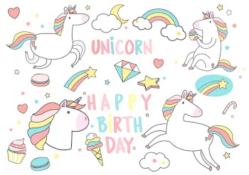 Happy Birthday unicorn with magic elements ca.. | Free stock vector - 515577