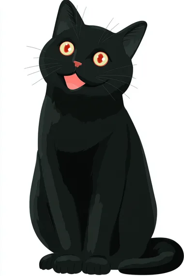 Happy Black Cat Illustration in Vintage Kawaii Style Happy Black Cat Illustration in Vintage Kawaii Style