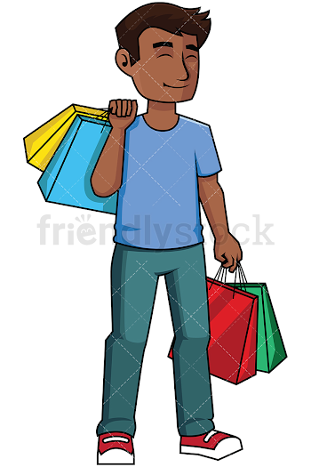 Happy Black Man Satisfied After Shopping Vector Cartoon Clipart ...