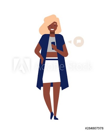 Happy blonde girl with smartphone and message notification
