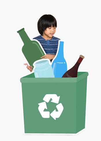 Happy boy collecting glass bottles in a recyc.. | Free stock psd mockup - 491902