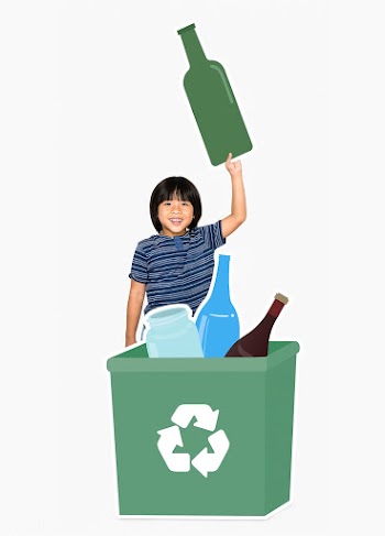 Happy boy collecting glass bottles in a recyc.. | Free stock psd mockup - 491916