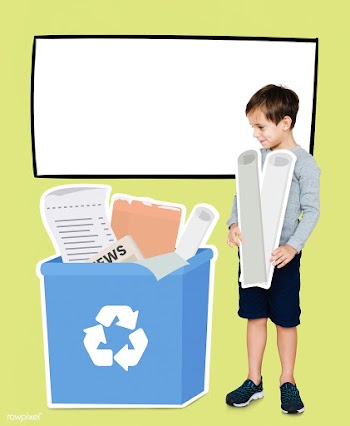 Happy boy collecting paper for recycling | Free stock psd mockup - 491986