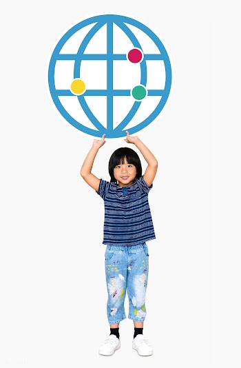 Happy boy holding a browser logo | Free stock psd mockup - 491845