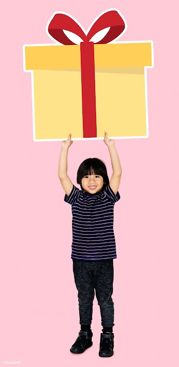Happy boy holding a gift box | Free stock psd mockup - 490540