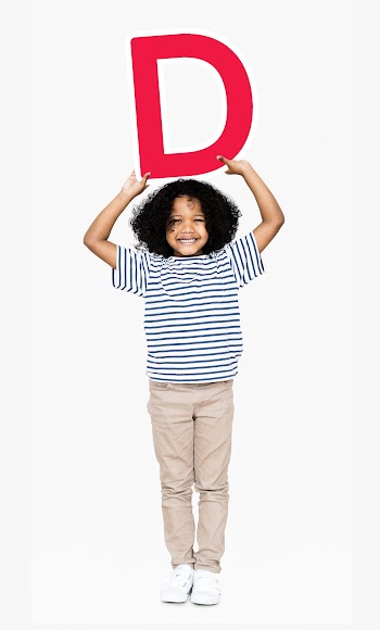 Happy boy holding the letter D | Free stock psd mockup - 491818