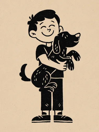 Happy Boy with Cute Dog Happy Boy with Cute Dog