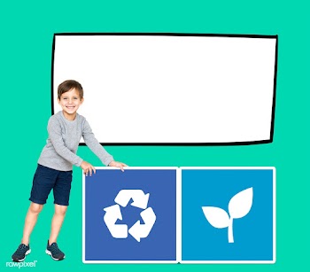 Happy boy with recycling icons | Free stock psd mockup - 504046