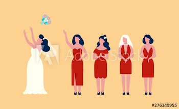Happy bride in the white dress throwing bouquet