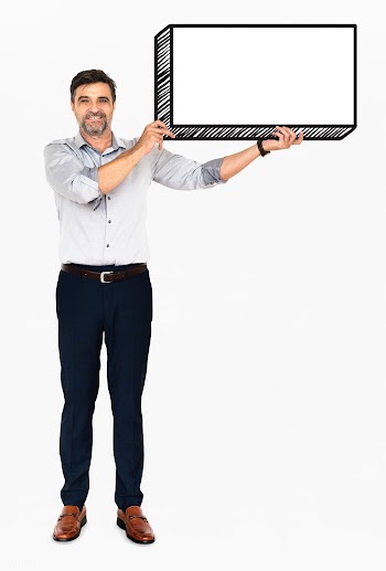 Happy businessman holding an empty board | Free stock psd mockup - 491155