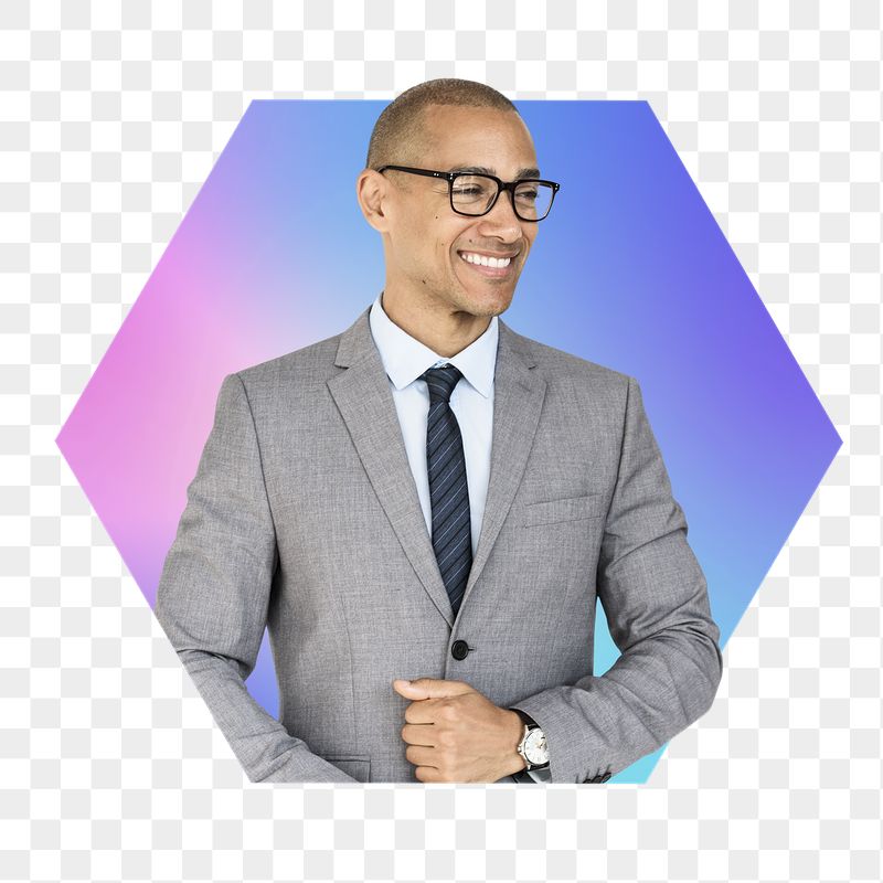 Happy businessman png, hexagon badge | Free PNG - rawpixel