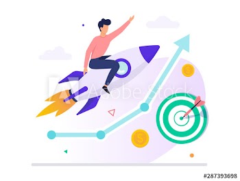 Happy businessman sitting on the rocket and fly